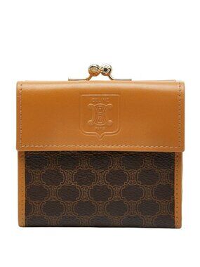 Celine Macadam Kiss Lock Bifold Wallet Brown Gold Leather